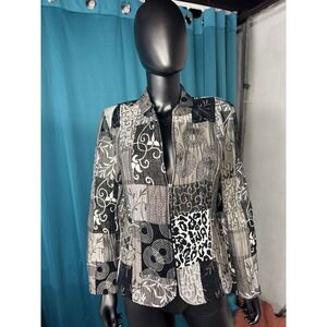 Christopher Banks Patchwork Blazer Jacket Black White Gray Women's M